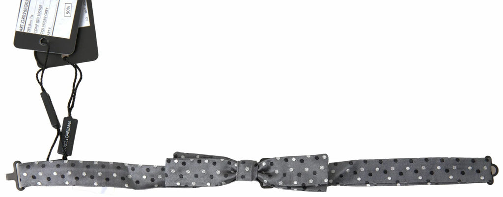 Dolce & Gabbana Gray Polka Dot Silk Adjustable Men Neck Papillon Bow Tie - Zeiniez