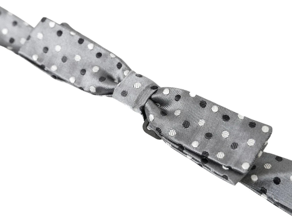 Dolce & Gabbana Gray Polka Dot Silk Adjustable Men Neck Papillon Bow Tie - Zeiniez