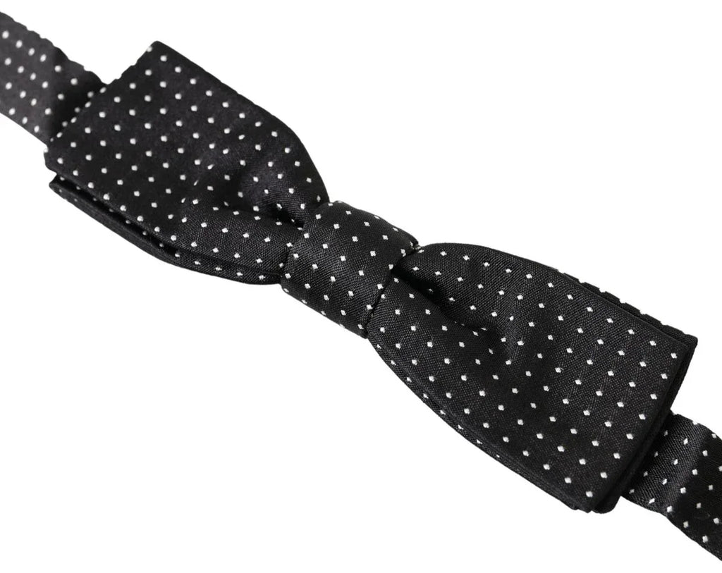 Dolce & Gabbana Black Polka Dot Silk Adjustable Men Neck Papillon Bow Tie - Zeiniez
