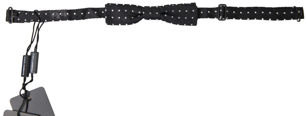 Dolce & Gabbana Black Polka Dot Silk Adjustable Men Neck Papillon Bow Tie - Zeiniez