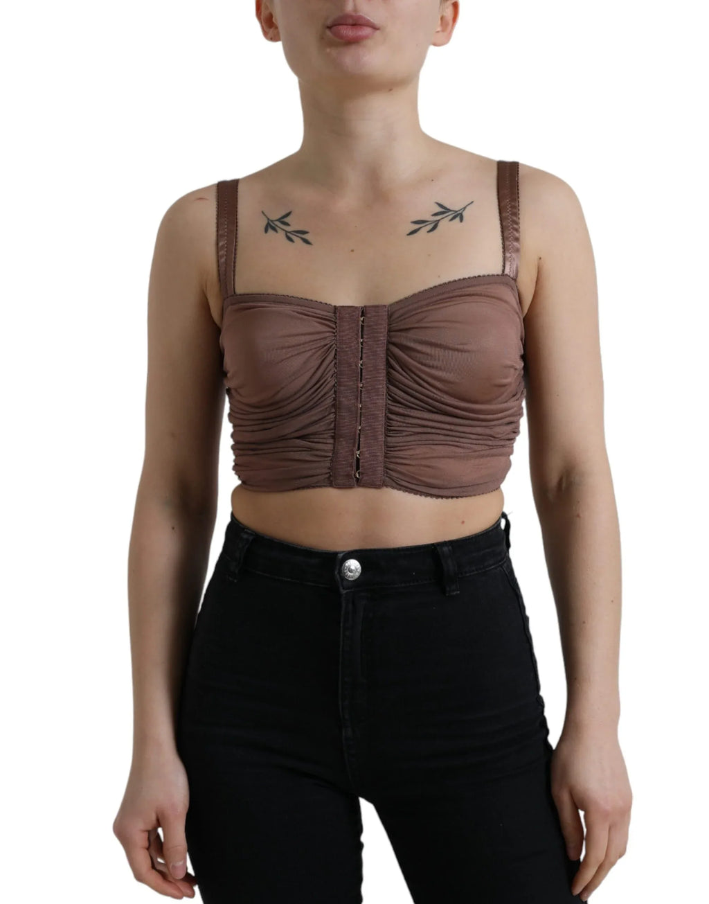 Dolce & Gabbana Brown Viscose Bustier Sleeveless Cropped Top - Zeiniez