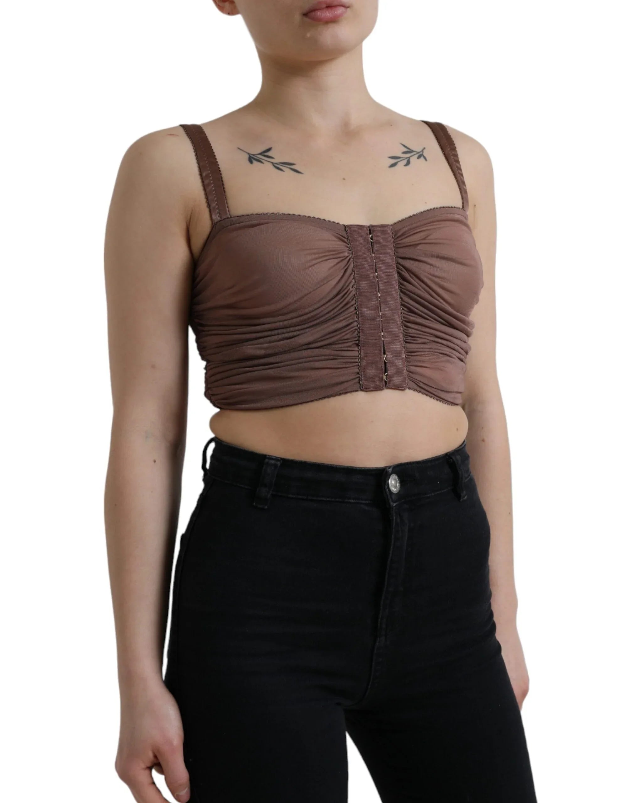 Dolce & Gabbana Brown Viscose Bustier Sleeveless Cropped Top - Zeiniez