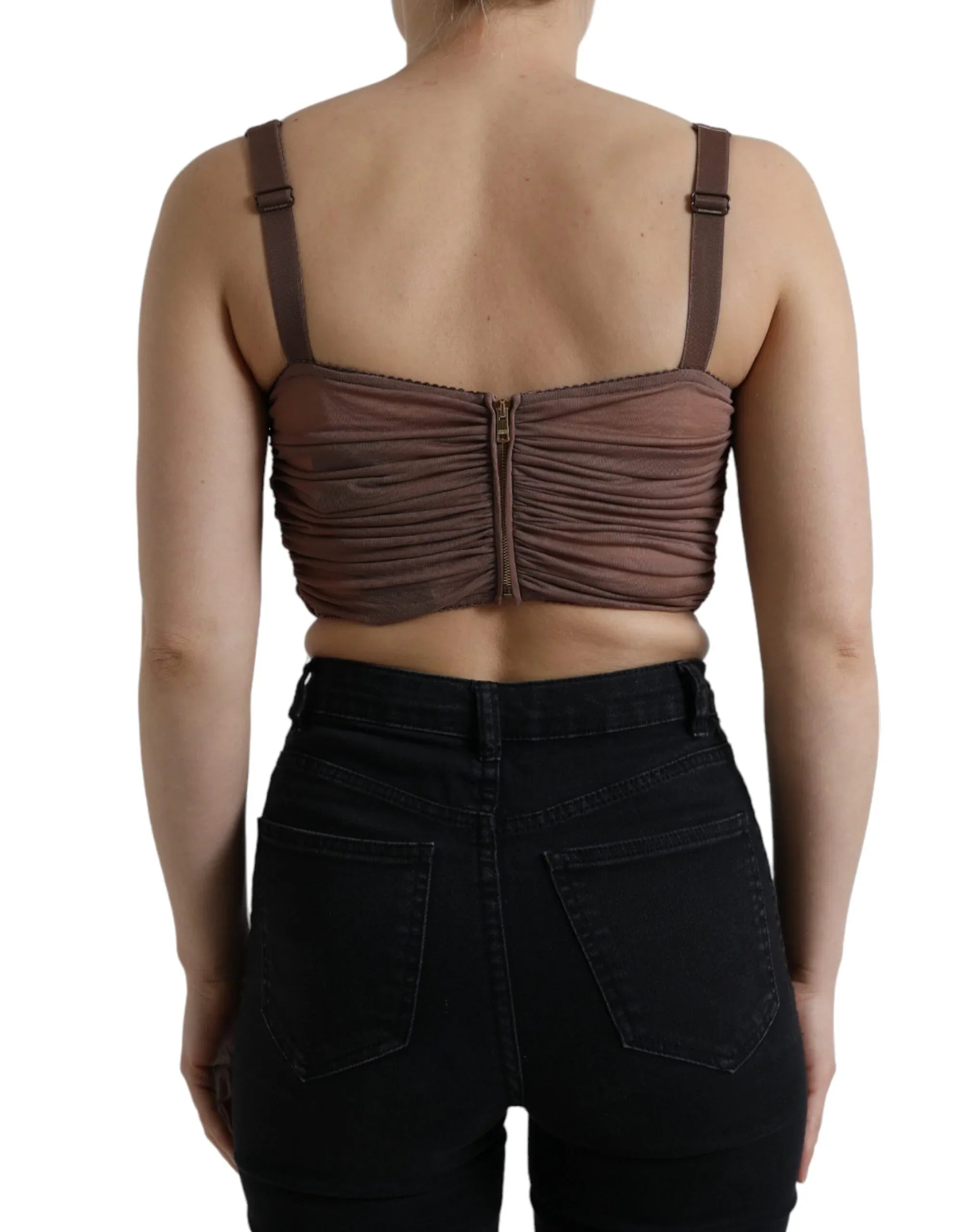 Dolce & Gabbana Brown Viscose Bustier Sleeveless Cropped Top - Zeiniez