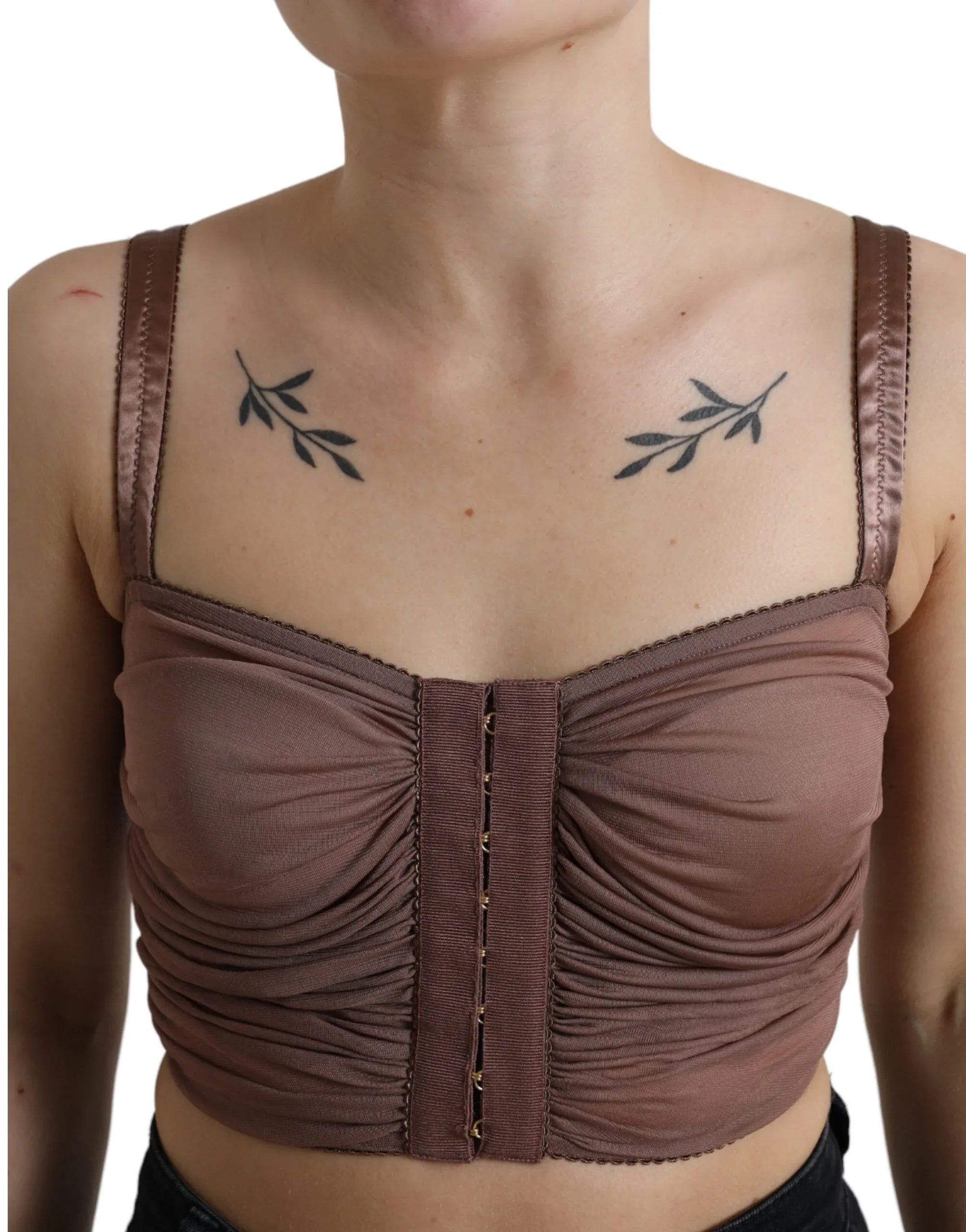 Dolce & Gabbana Brown Viscose Bustier Sleeveless Cropped Top - Zeiniez