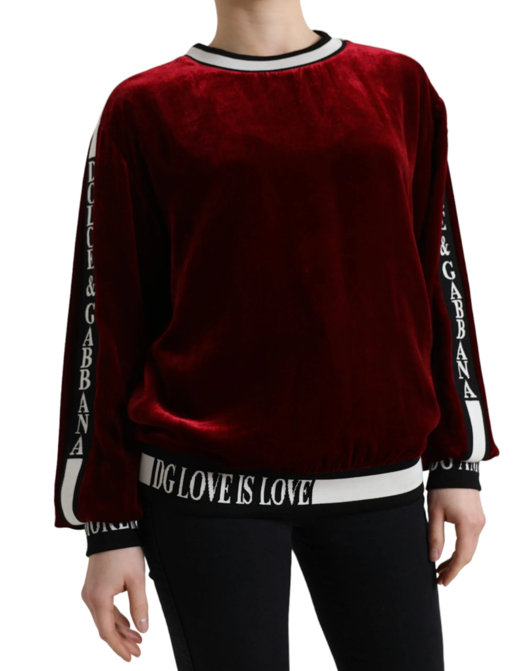 Dolce & Gabbana Bordeaux Velvet Crew Neck Pullover Sweater - Zeiniez