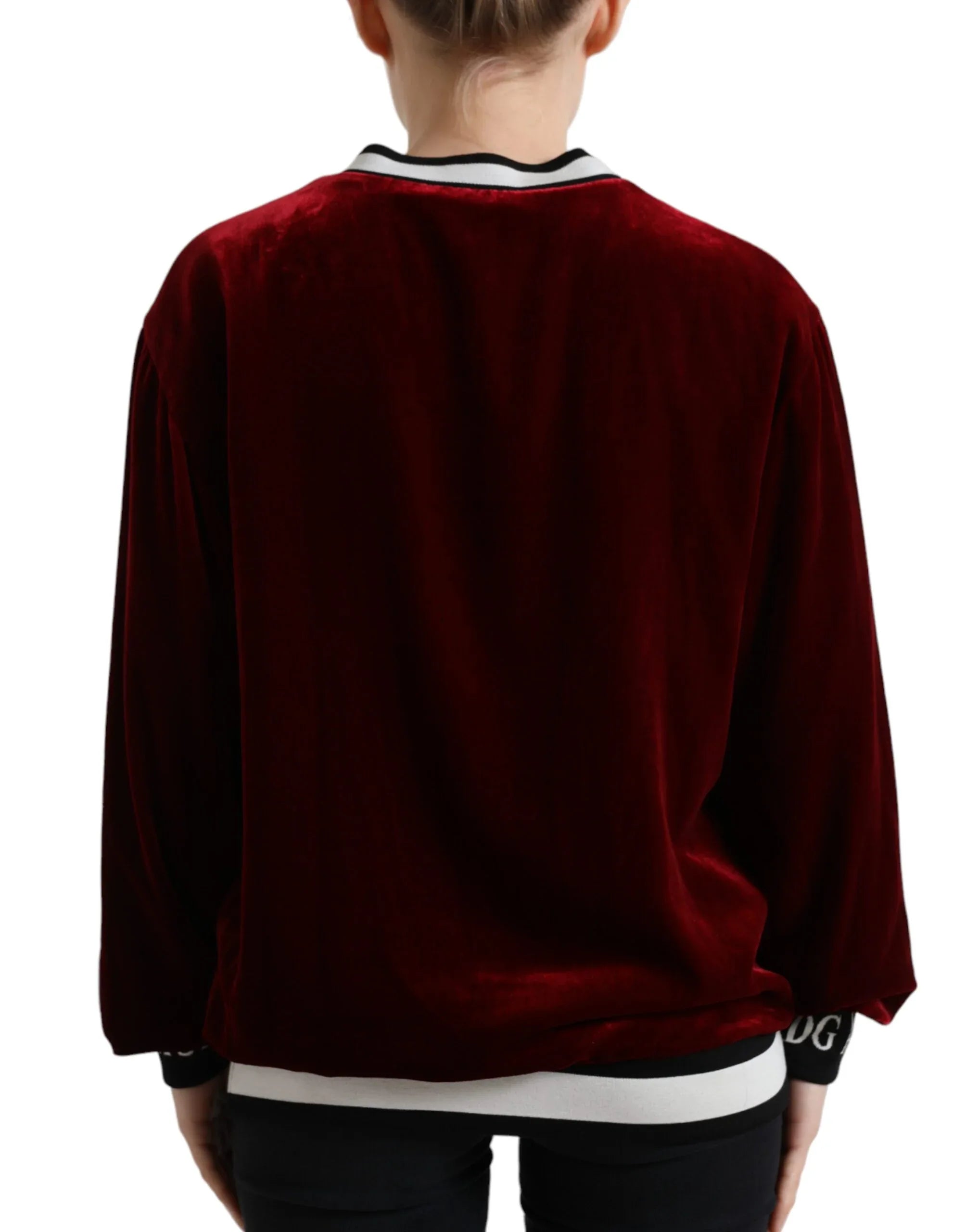 Dolce & Gabbana Bordeaux Velvet Crew Neck Pullover Sweater - Zeiniez