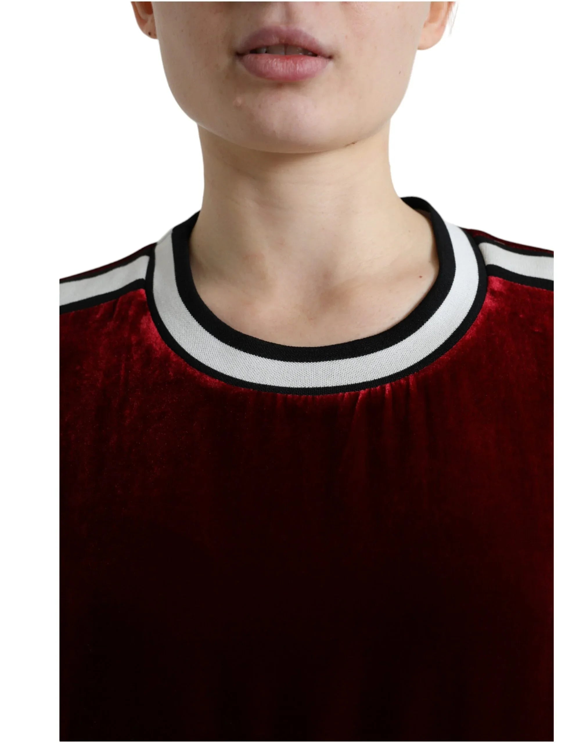 Dolce & Gabbana Bordeaux Velvet Crew Neck Pullover Sweater - Zeiniez