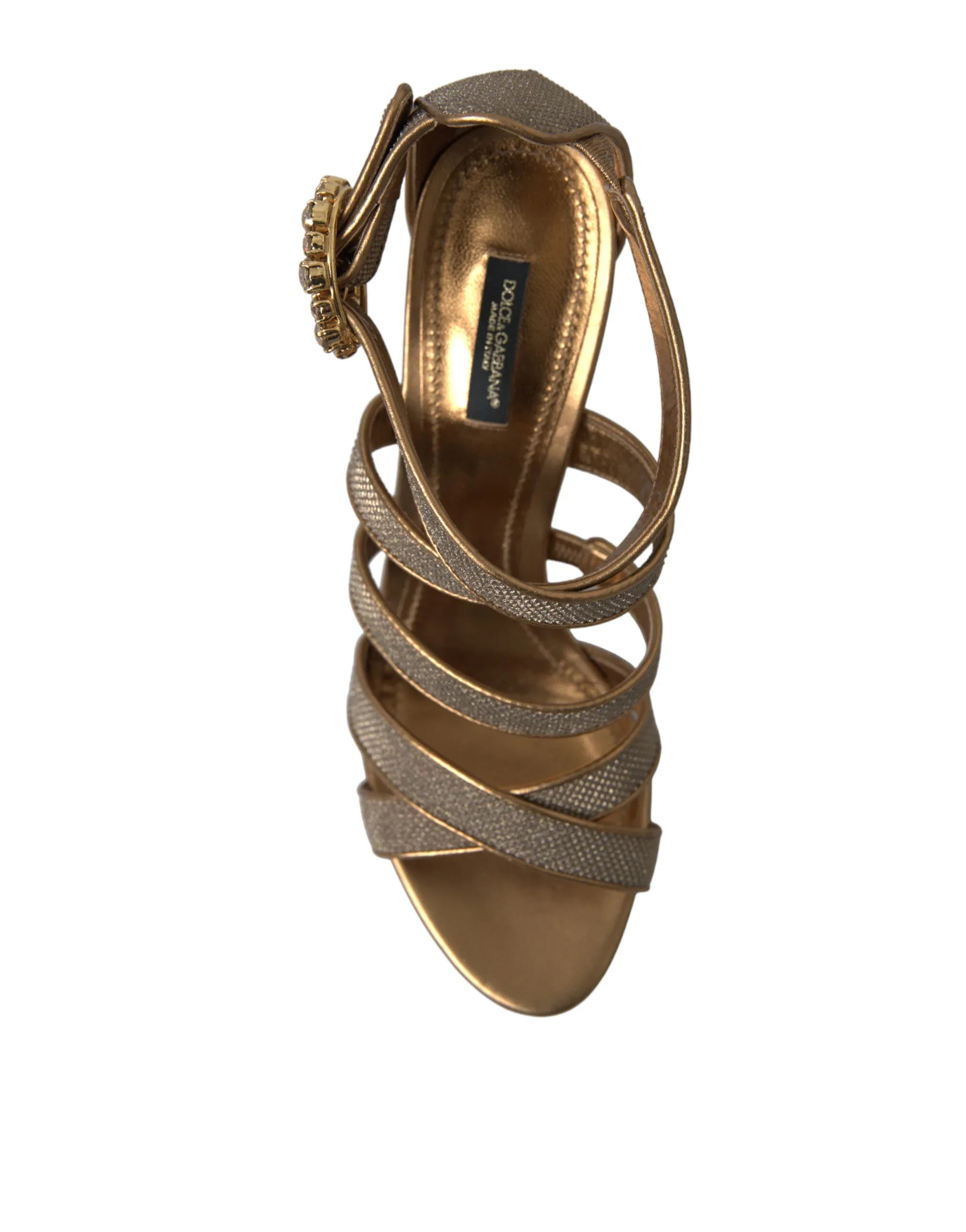 Dolce & Gabbana Bronze Crystal Strap Heels Sandals Shoes - Zeiniez