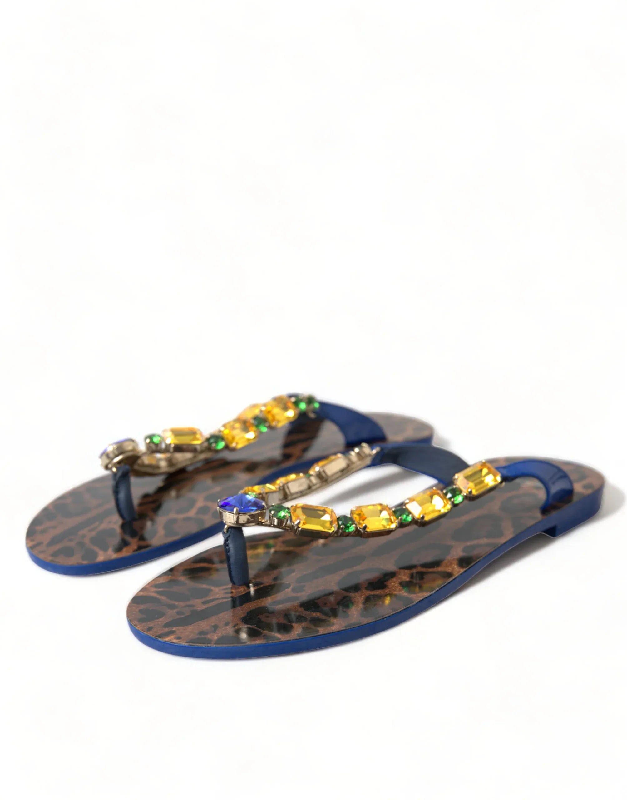 Dolce & Gabbana Blue Crystals Flats Sandals Beachwear Shoes - Zeiniez