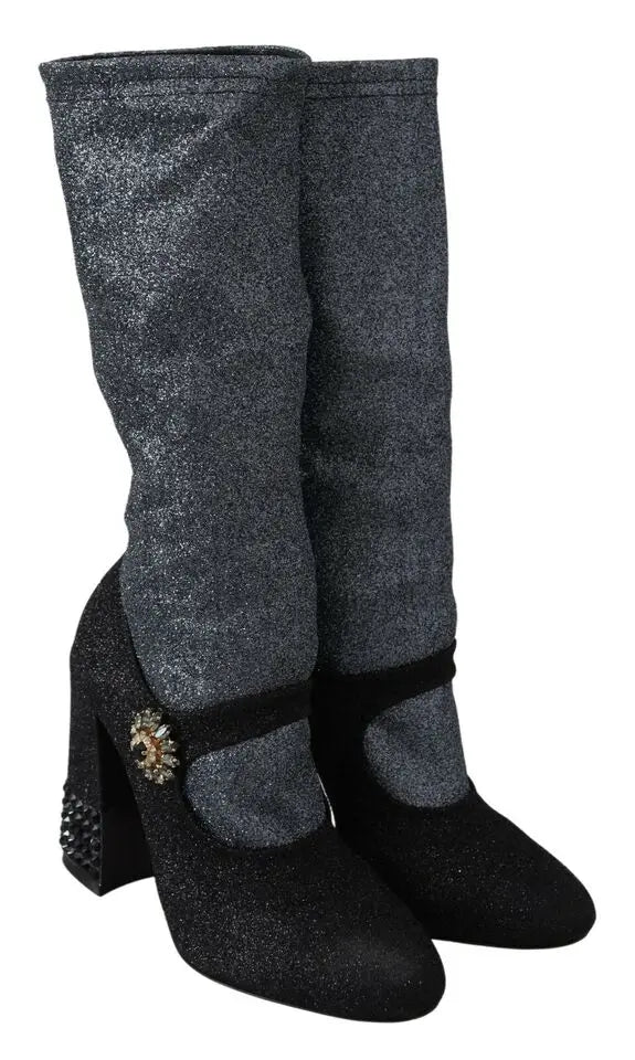 Dolce & Gabbana Black Crystal Mary Janes Booties Shoes - Zeiniez