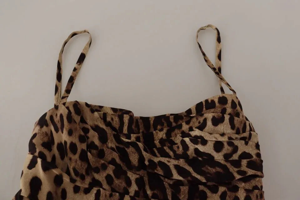 Dolce & Gabbana Brown Leopard Print Ruched Midi Dress - Zeiniez