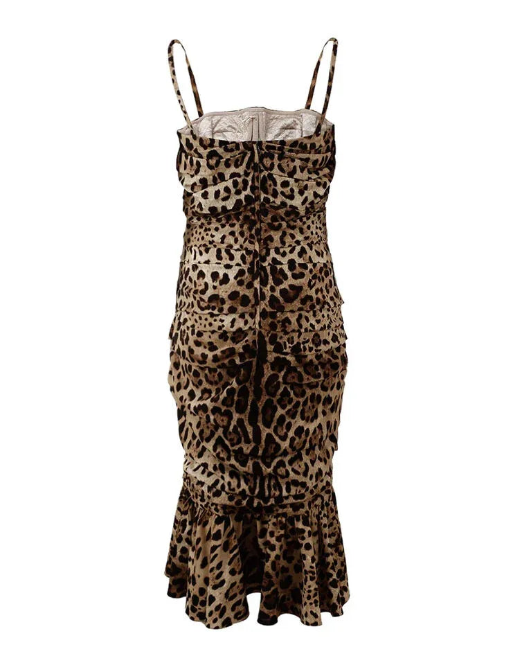 Dolce & Gabbana Brown Leopard Print Ruched Midi Dress - Zeiniez