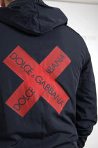 Dolce & Gabbana Blue Hooded Logo Polyester Full Zip Sweater - Zeiniez