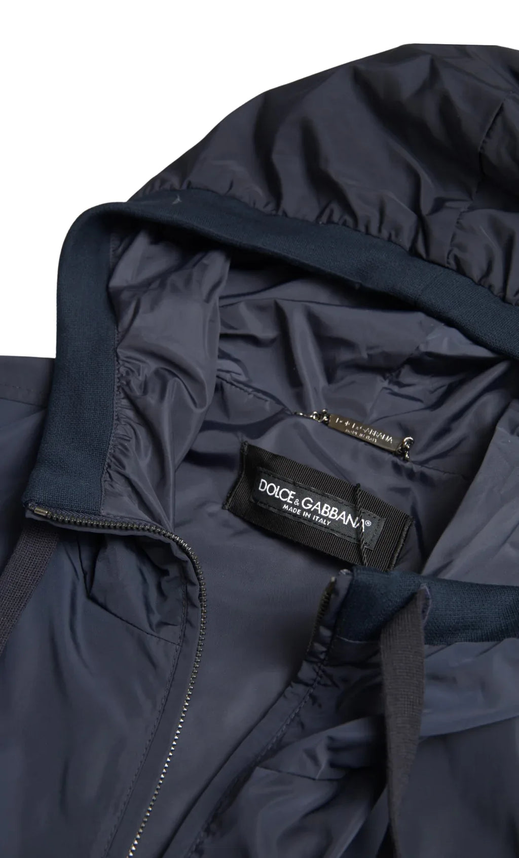 Dolce & Gabbana Blue Hooded Logo Polyester Full Zip Sweater - Zeiniez