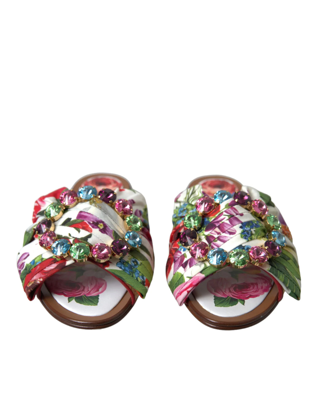 Dolce & Gabbana Multicolor Floral Flats Crystal Sandals Shoes - Zeiniez
