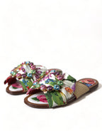 Dolce & Gabbana Multicolor Floral Flats Crystal Sandals Shoes - Zeiniez