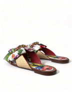 Dolce & Gabbana Multicolor Floral Flats Crystal Sandals Shoes - Zeiniez