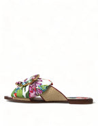 Dolce & Gabbana Multicolor Floral Flats Crystal Sandals Shoes - Zeiniez