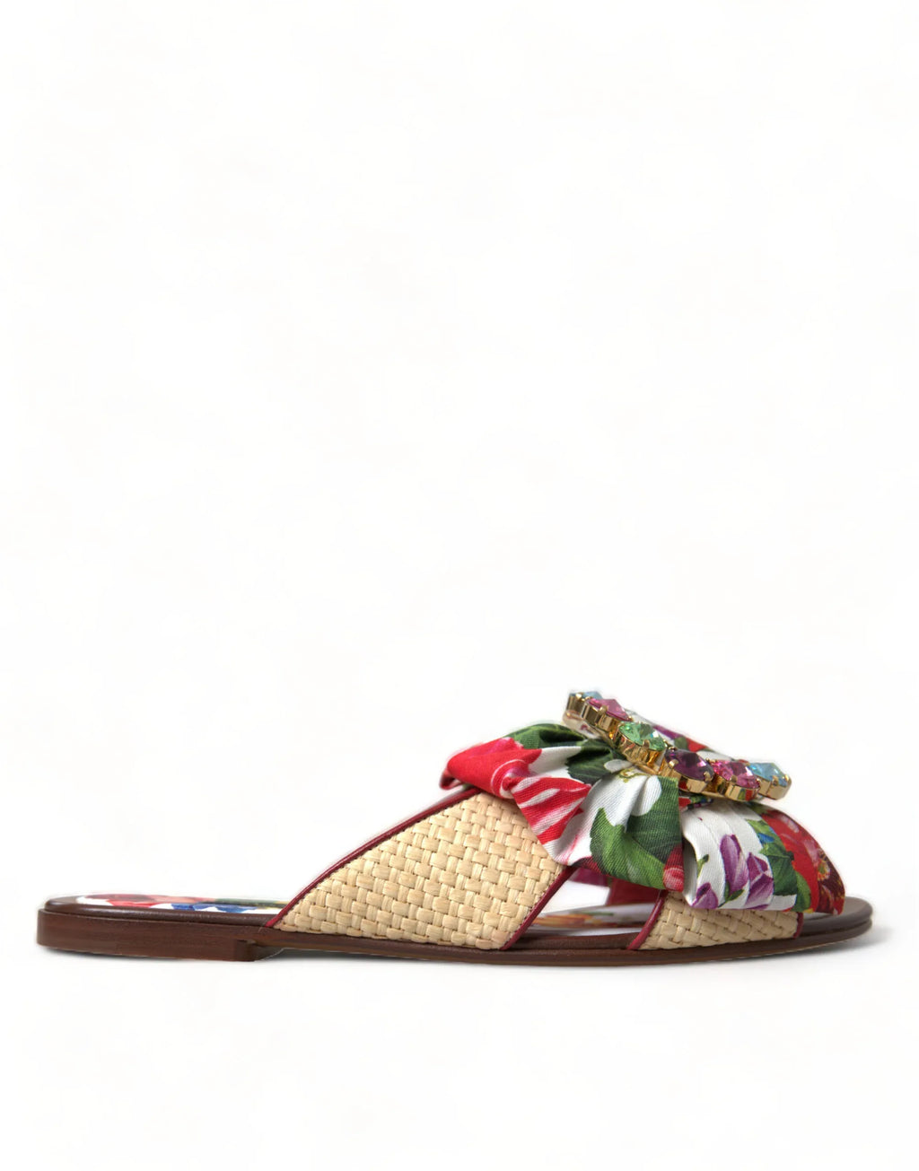 Dolce & Gabbana Multicolor Floral Flats Crystal Sandals Shoes - Zeiniez