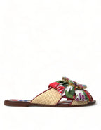 Dolce & Gabbana Multicolor Floral Flats Crystal Sandals Shoes - Zeiniez
