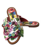 Dolce & Gabbana Multicolor Floral Flats Crystal Sandals Shoes - Zeiniez