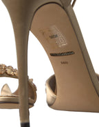 Dolce & Gabbana Gold Satin Ankle Strap Crystal Sandals Shoes - Zeiniez