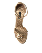 Dolce & Gabbana Gold Satin Ankle Strap Crystal Sandals Shoes - Zeiniez