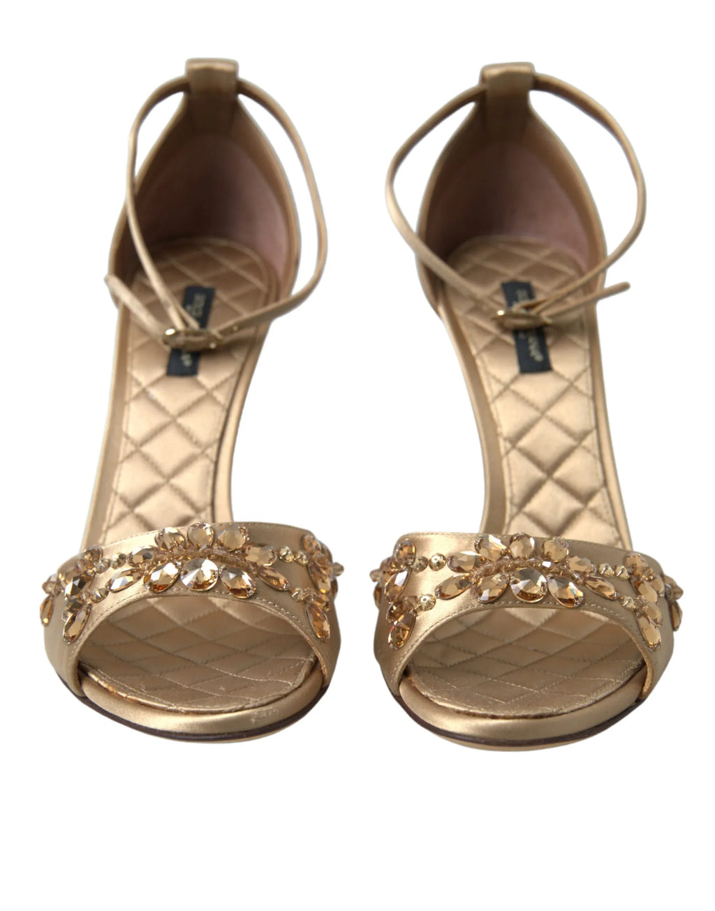 Dolce & Gabbana Gold Satin Ankle Strap Crystal Sandals Shoes - Zeiniez
