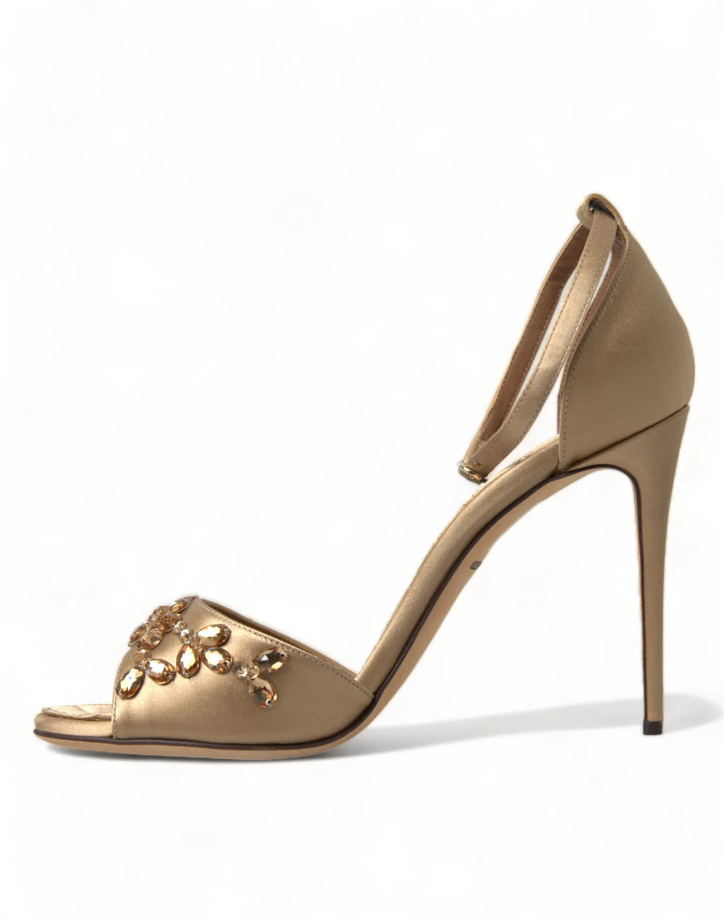 Dolce & Gabbana Gold Satin Ankle Strap Crystal Sandals Shoes - Zeiniez