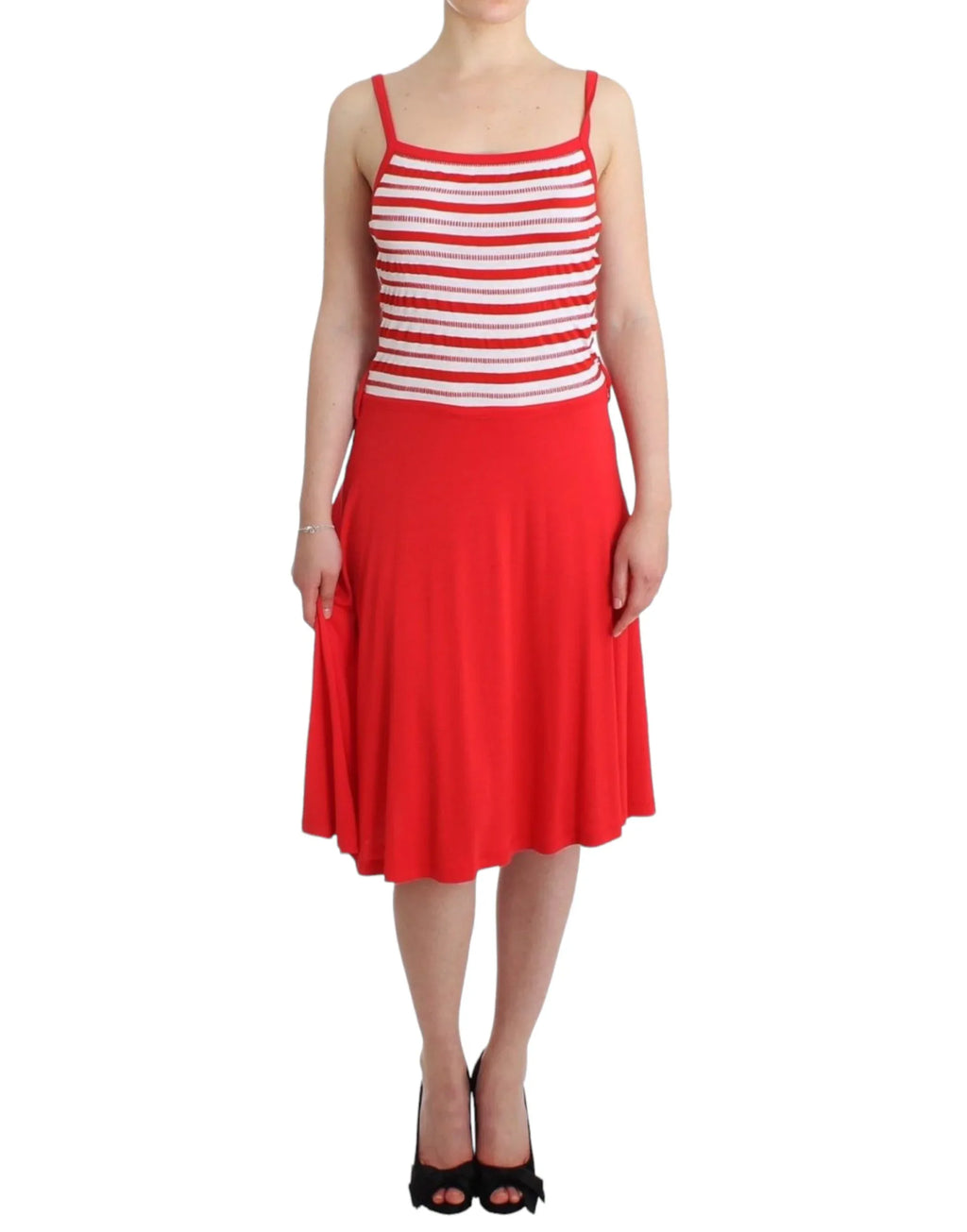 Roccobarocco Red striped jersey A-line dress - Zeiniez