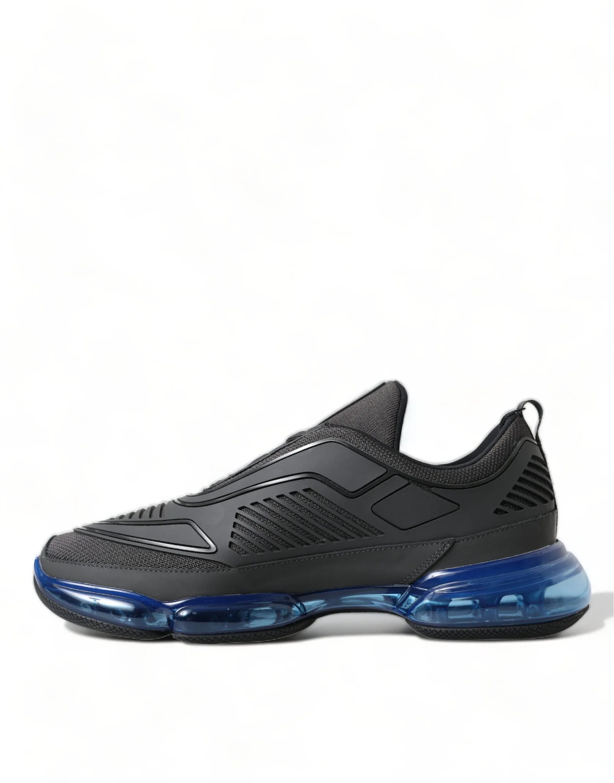 Prada Black Blue Rubber Knit Slip On Low Top Sneakers Shoes - Zeiniez