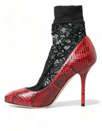 Dolce & Gabbana Red Ayers Leather Lace Socks Pumps Shoes - Zeiniez