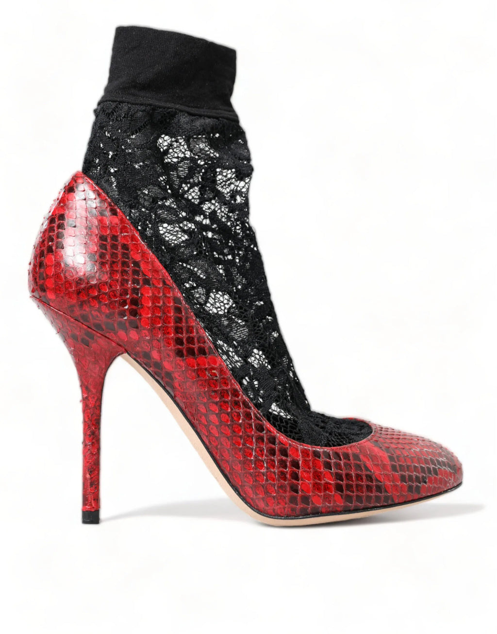 Dolce & Gabbana Red Ayers Leather Lace Socks Pumps Shoes - Zeiniez