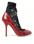 Dolce & Gabbana Red Ayers Leather Lace Socks Pumps Shoes - Zeiniez