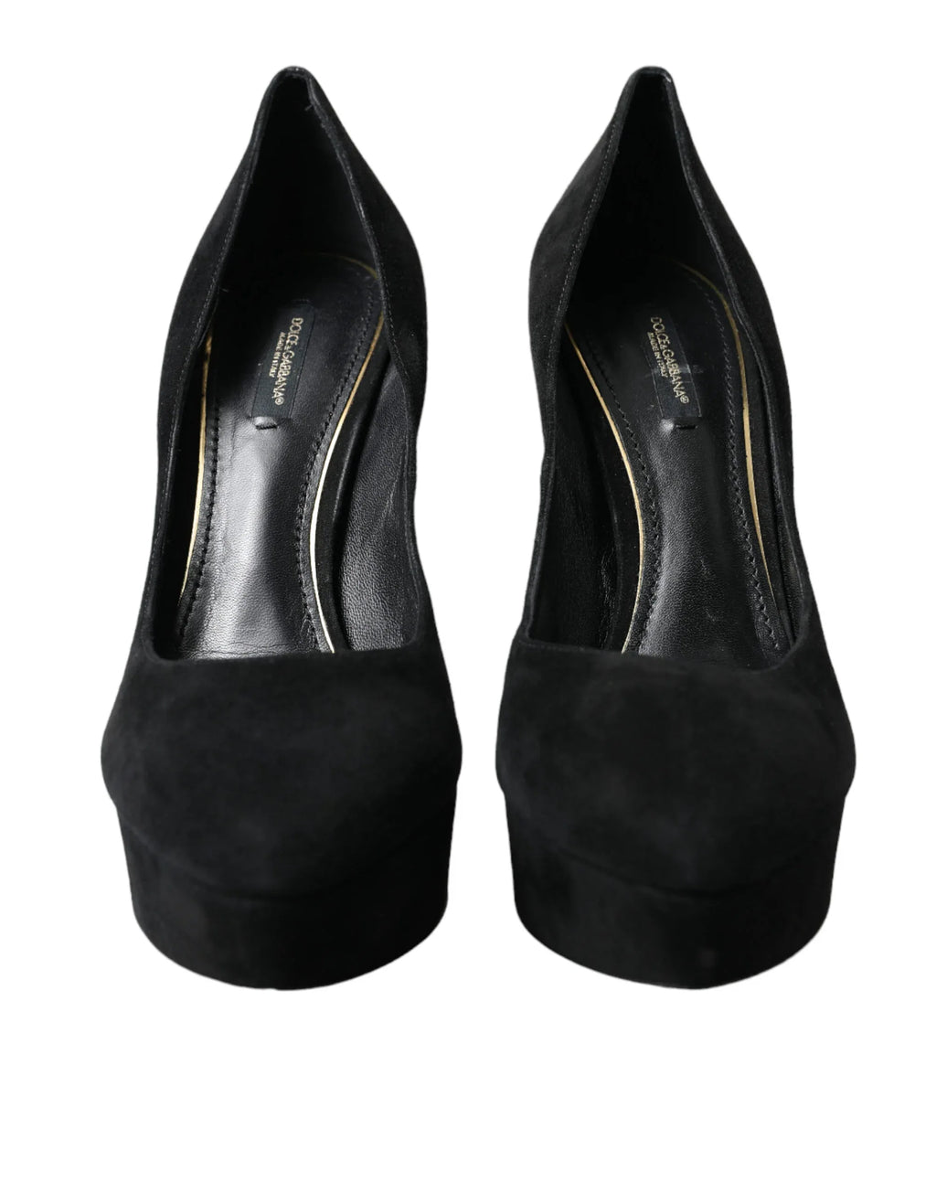 Dolce & Gabbana Black Suede Leather Platform Heel Pumps Shoes - Zeiniez