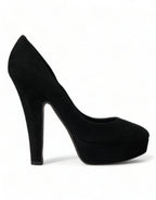 Dolce & Gabbana Black Suede Leather Platform Heel Pumps Shoes - Zeiniez