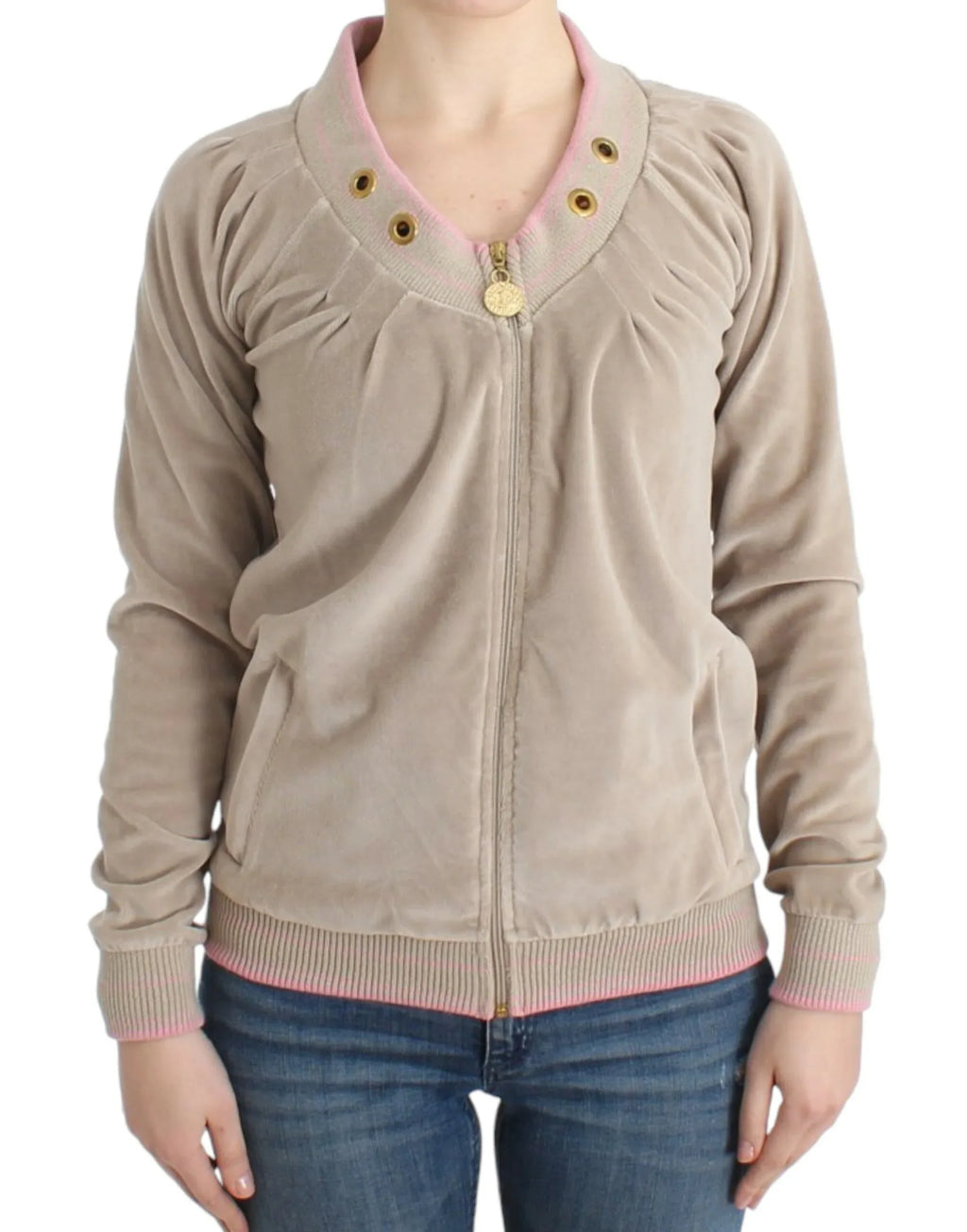 Cavalli Beige velvet zipup sweater - Zeiniez