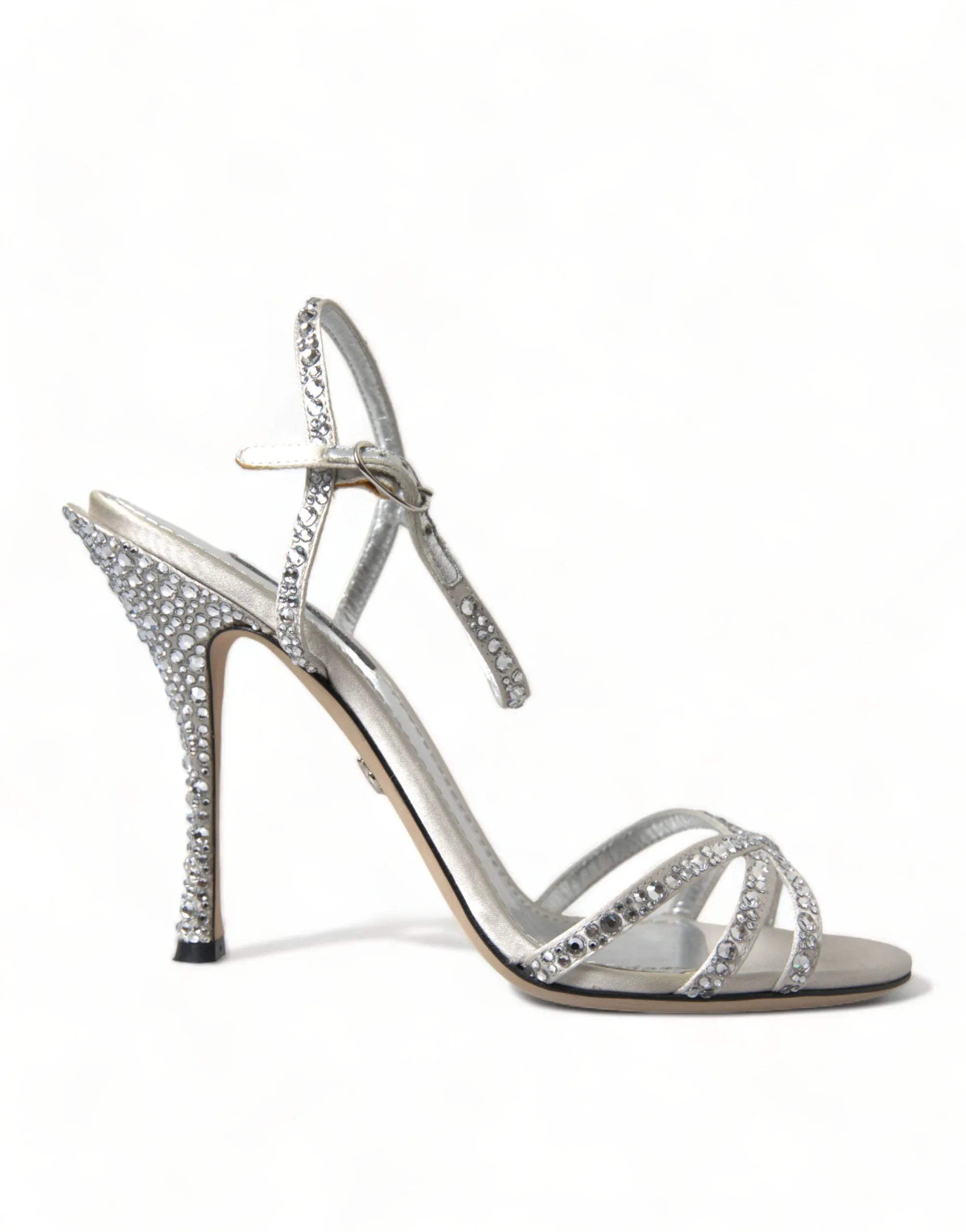 Dolce & Gabbana Silver Crystal Ankle Strap Sandals Shoes - Zeiniez