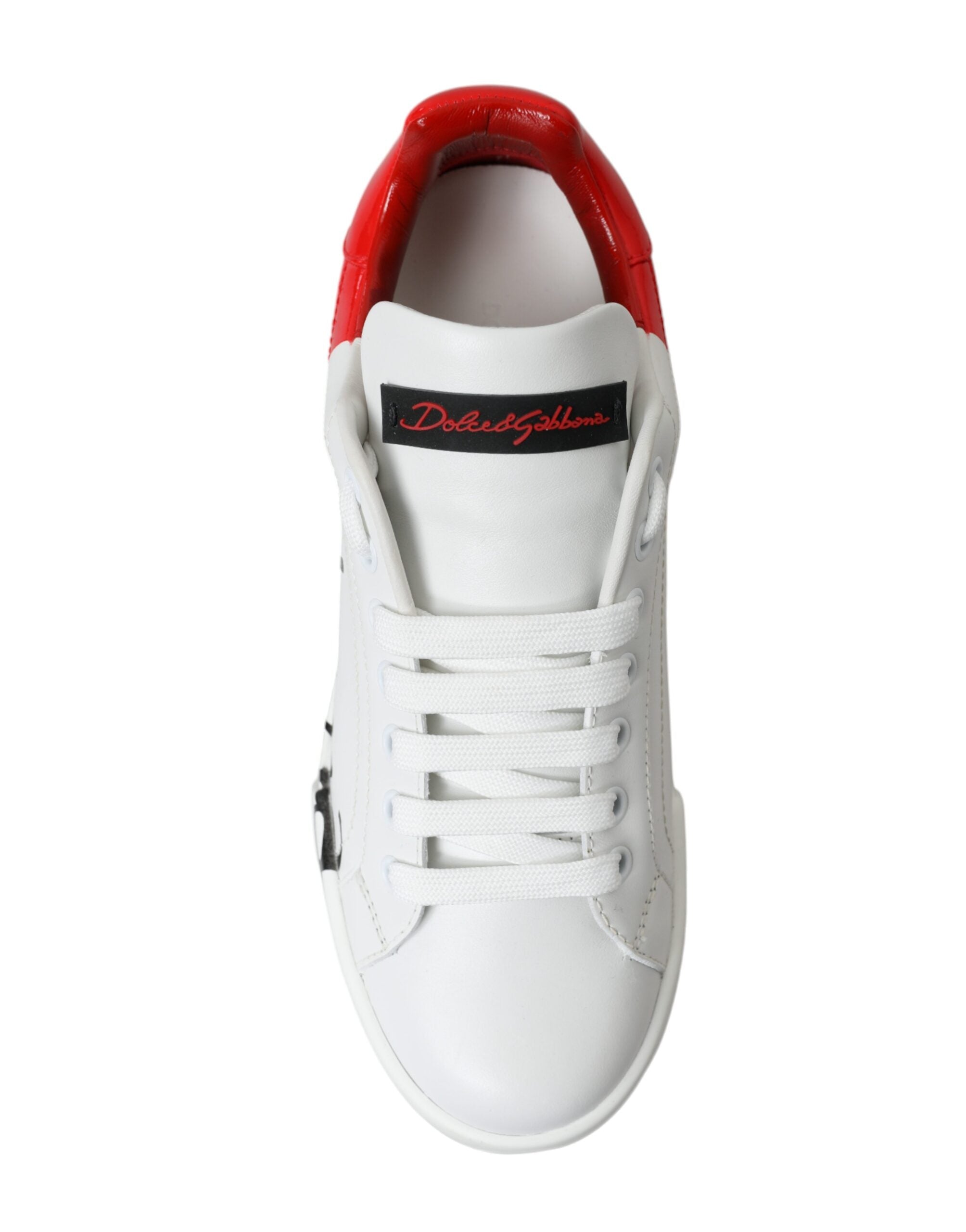 Dolce & Gabbana White Red Lace Up Womens Low Top Sneakers Shoes - Zeiniez