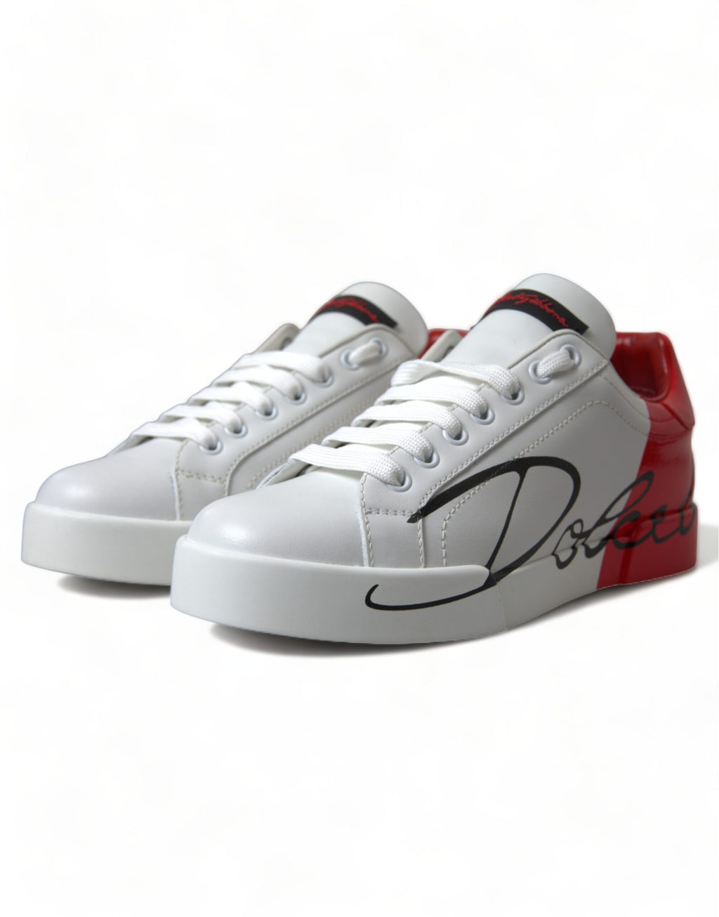 Dolce & Gabbana White Red Lace Up Womens Low Top Sneakers Shoes - Zeiniez