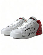 Dolce & Gabbana White Red Lace Up Womens Low Top Sneakers Shoes - Zeiniez