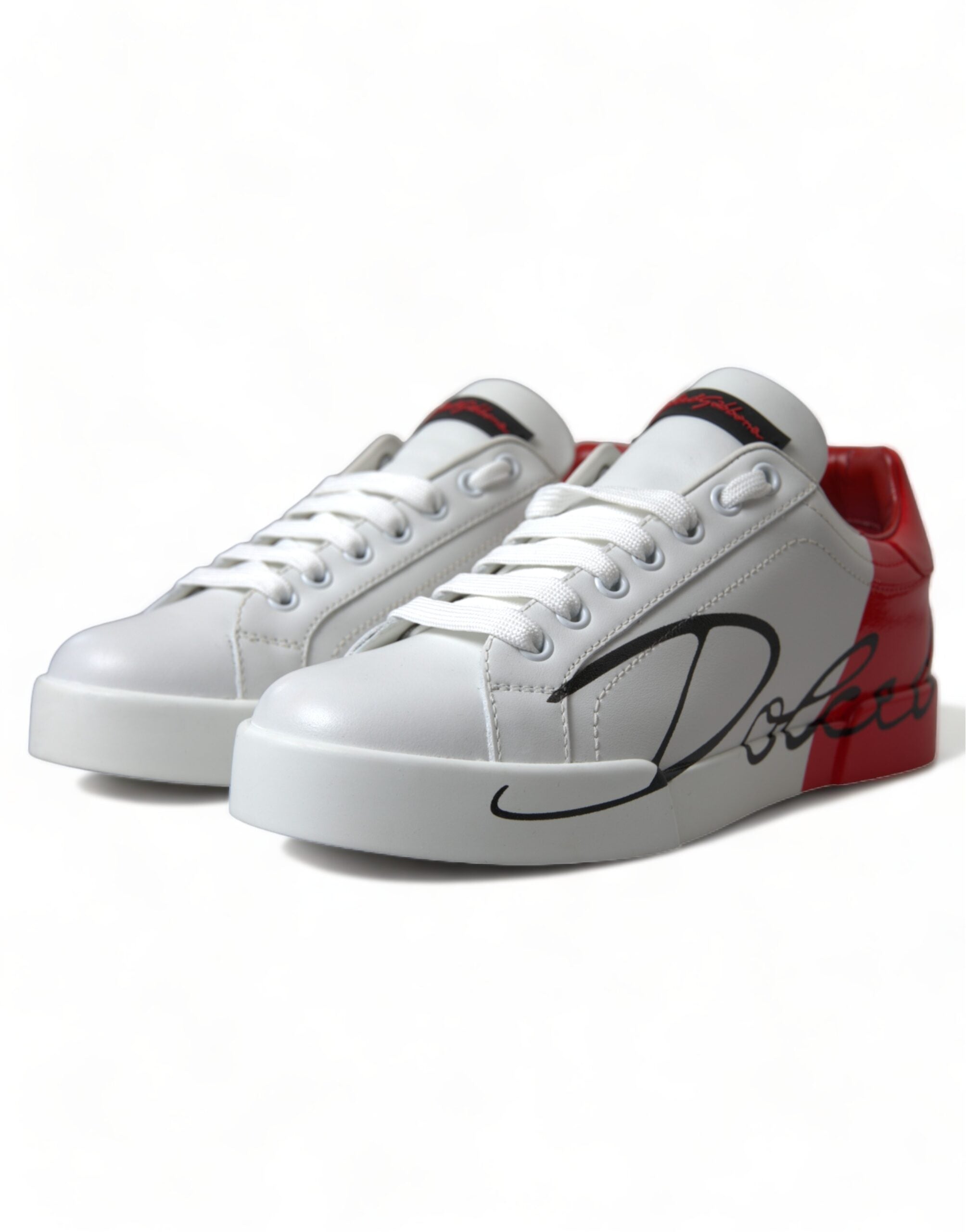 Dolce & Gabbana White Red Lace Up Womens Low Top Sneakers Shoes - Zeiniez