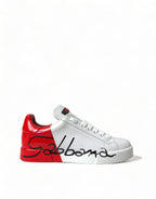 Dolce & Gabbana White Red Lace Up Womens Low Top Sneakers Shoes - Zeiniez