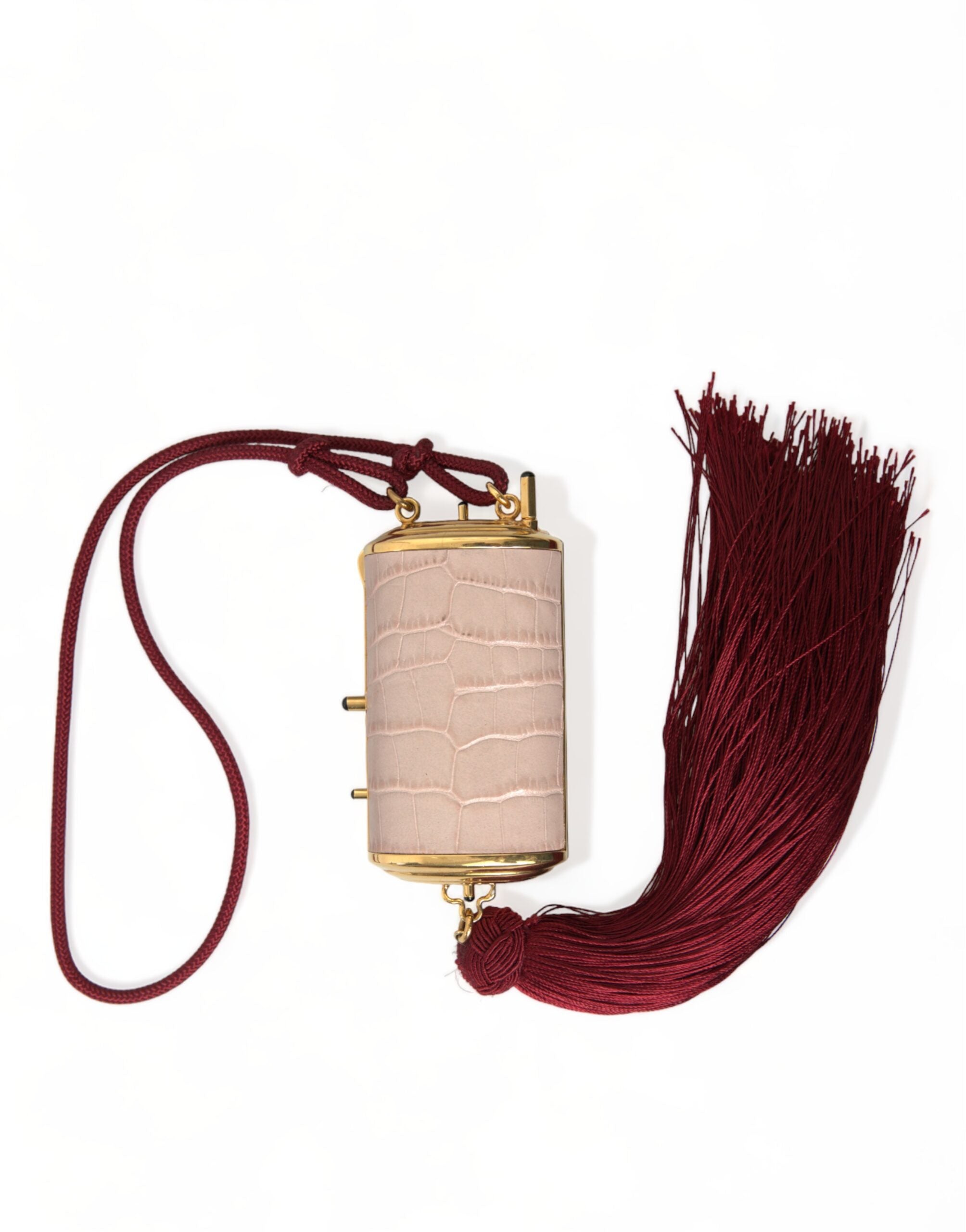 Dolce & Gabbana Pink Exotic Leather Mini Mirror Tassel Makeup Bag - Zeiniez
