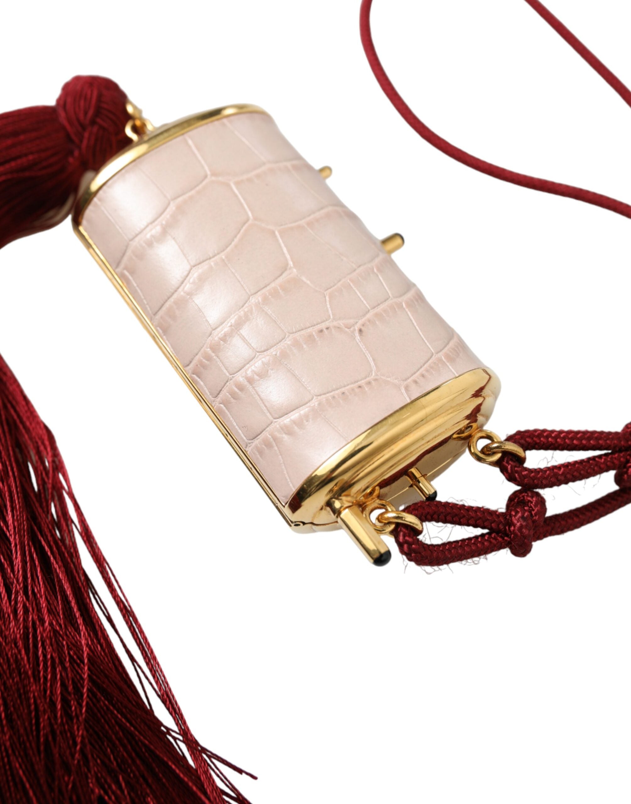 Dolce & Gabbana Pink Exotic Leather Mini Mirror Tassel Makeup Bag - Zeiniez