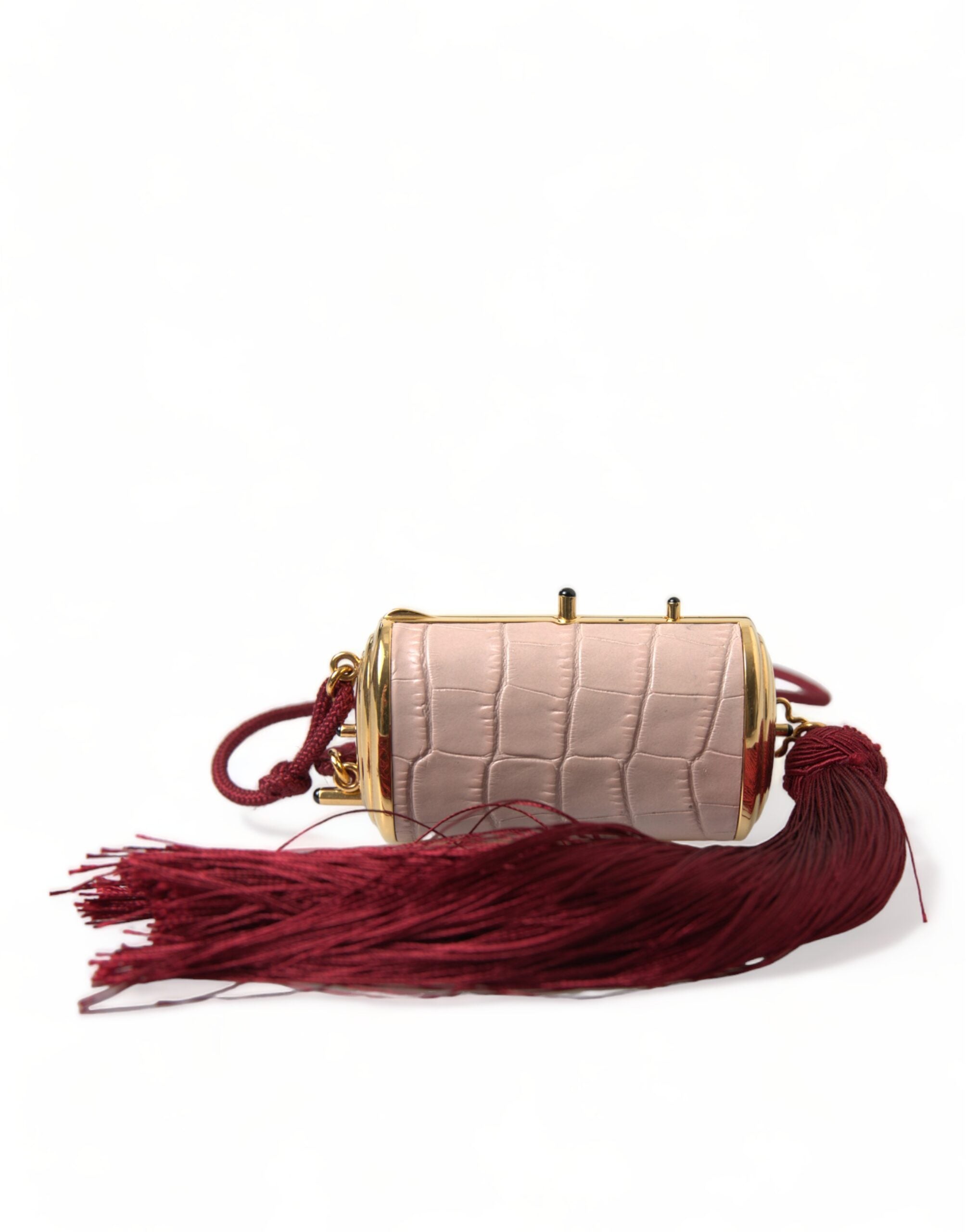 Dolce & Gabbana Pink Exotic Leather Mini Mirror Tassel Makeup Bag - Zeiniez