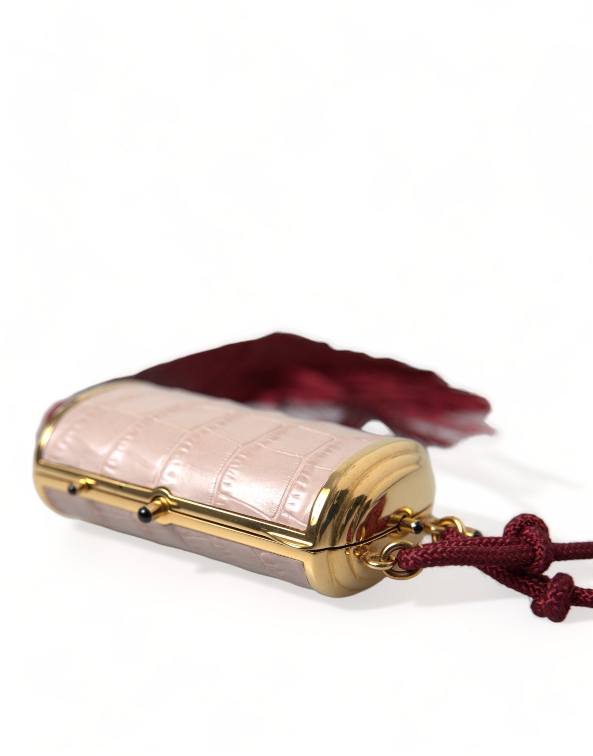 Dolce & Gabbana Pink Exotic Leather Mini Mirror Tassel Makeup Bag - Zeiniez