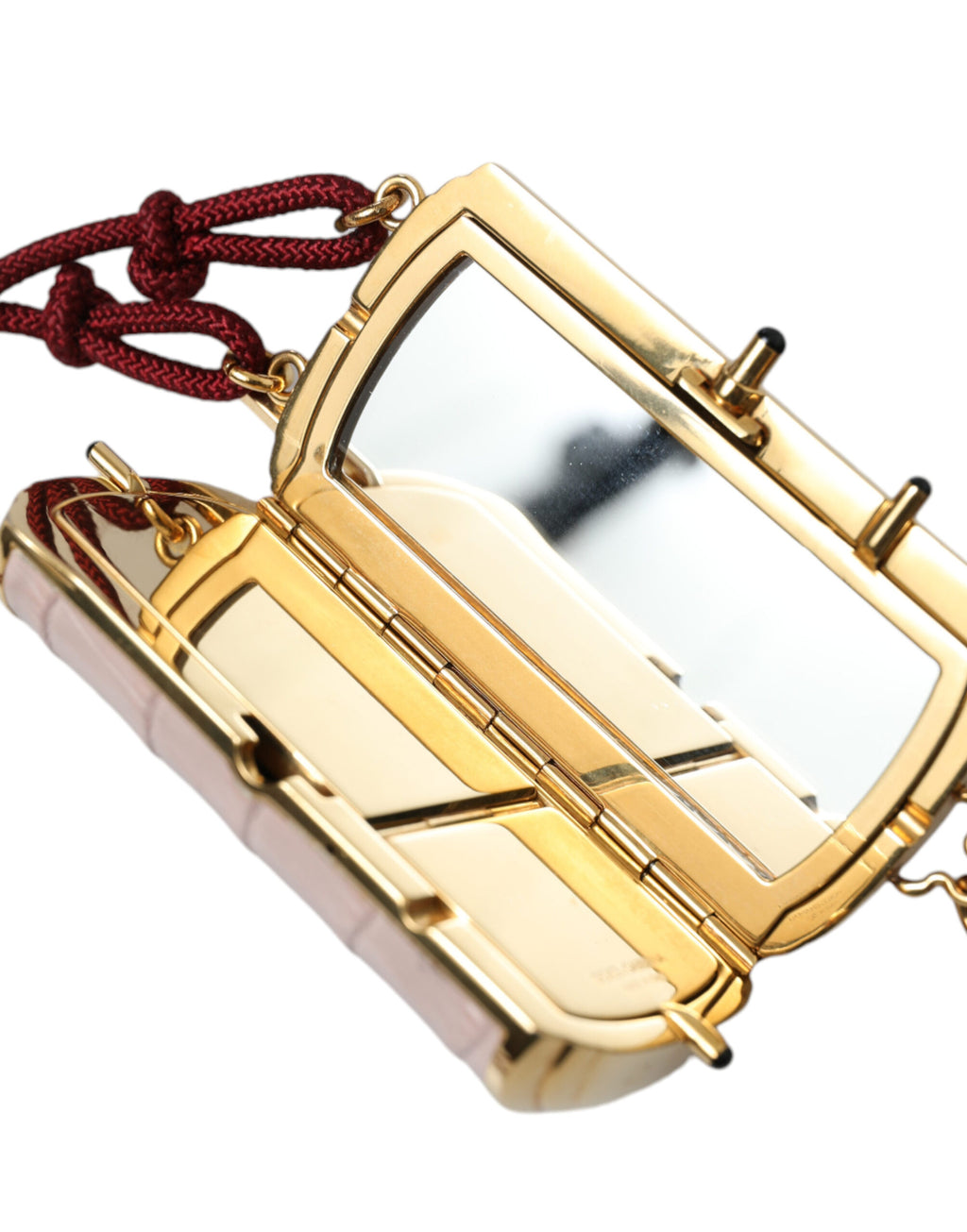 Dolce & Gabbana Pink Exotic Leather Mini Mirror Tassel Makeup Bag - Zeiniez