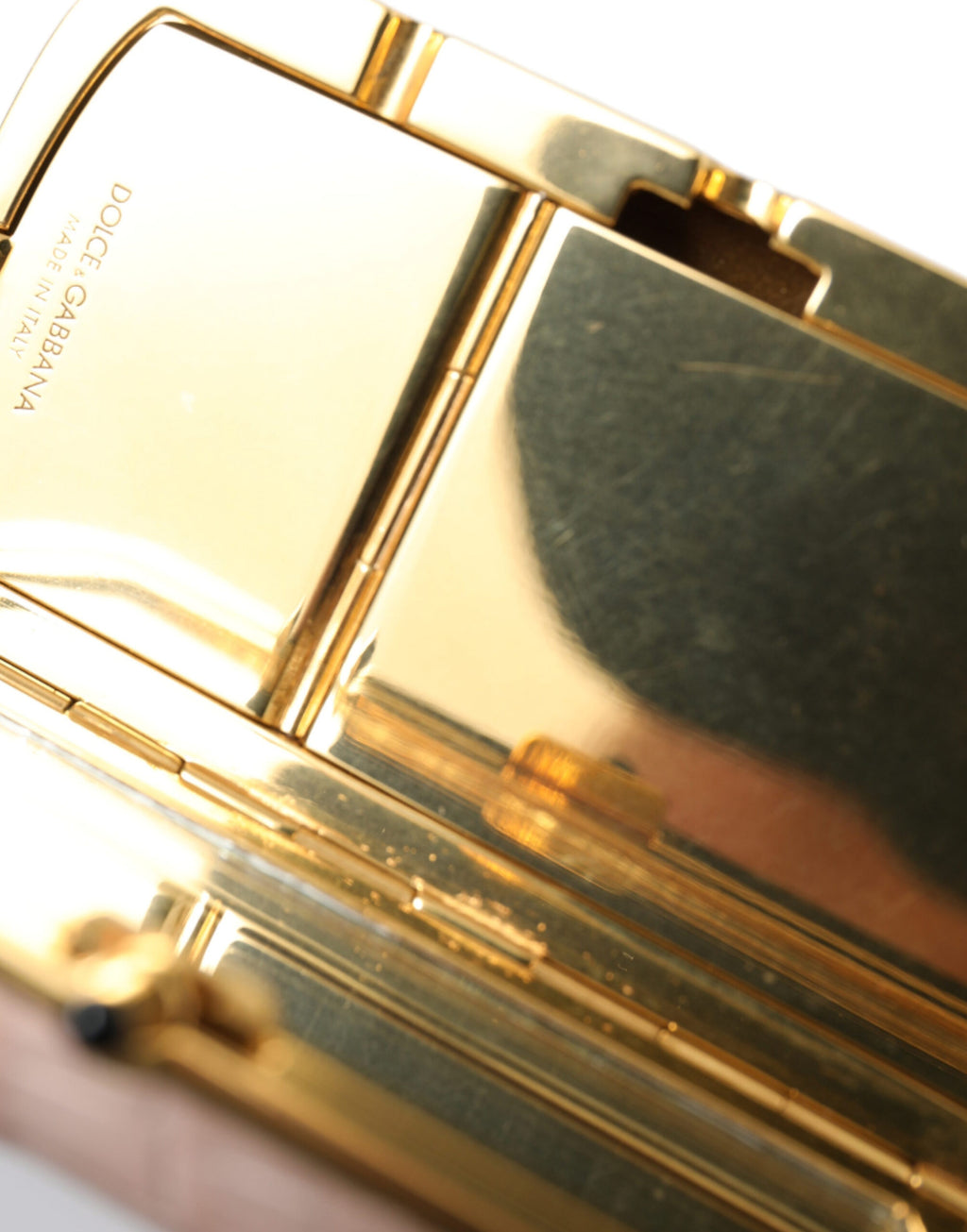 Dolce & Gabbana Pink Exotic Leather Mini Mirror Tassel Makeup Bag - Zeiniez