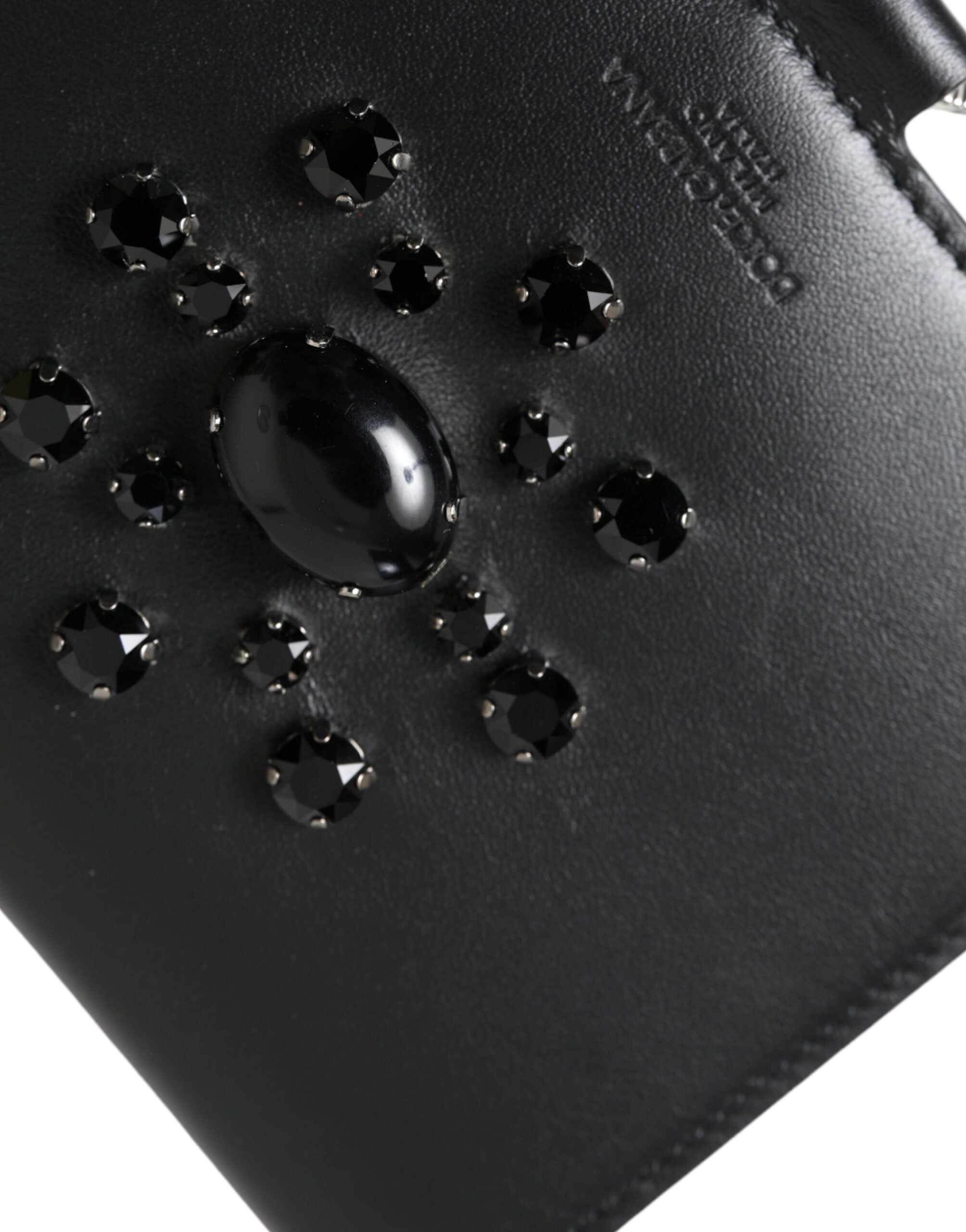 Dolce & Gabbana Black Leather Crystal Embellished Card Holder Wallet - Zeiniez